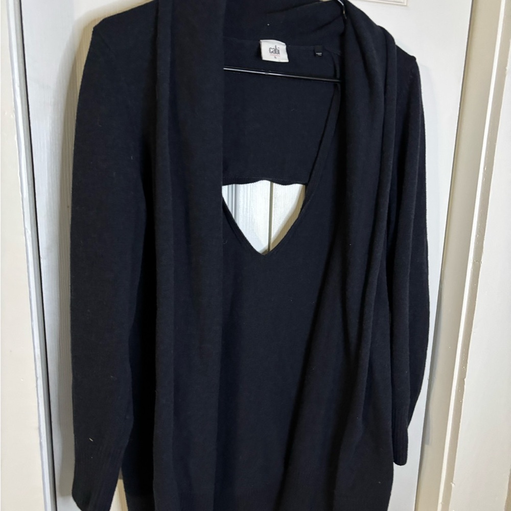 CAbi Gray Knit Sweater with open back